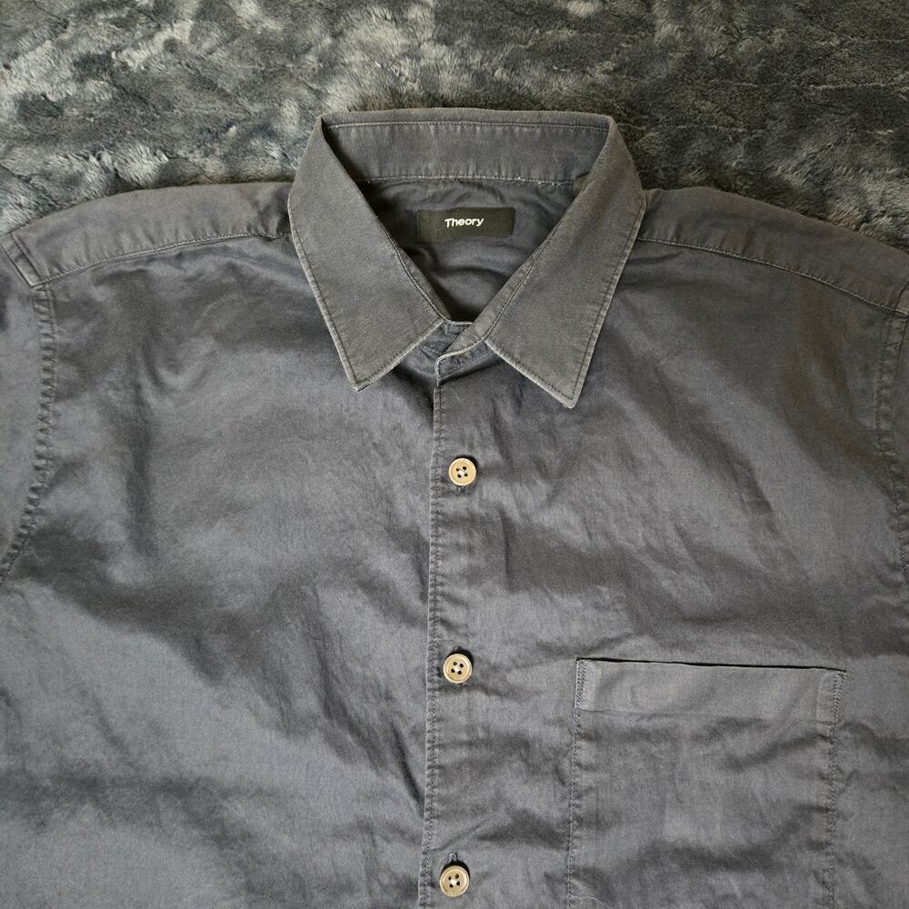 Theory Men's Dark Navy Short Sleeve Button Up Stretch Casual - Size M